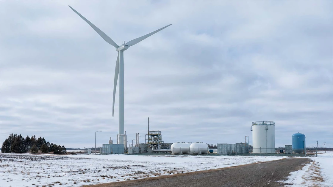 Wind turbine is being used to produce zero-carbon "green ammonia" fertilizer