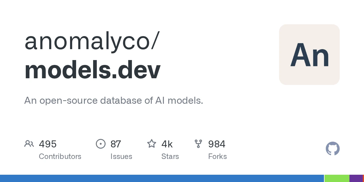 Models.dev: open-source database of AI model specs, pricing, and capabilities