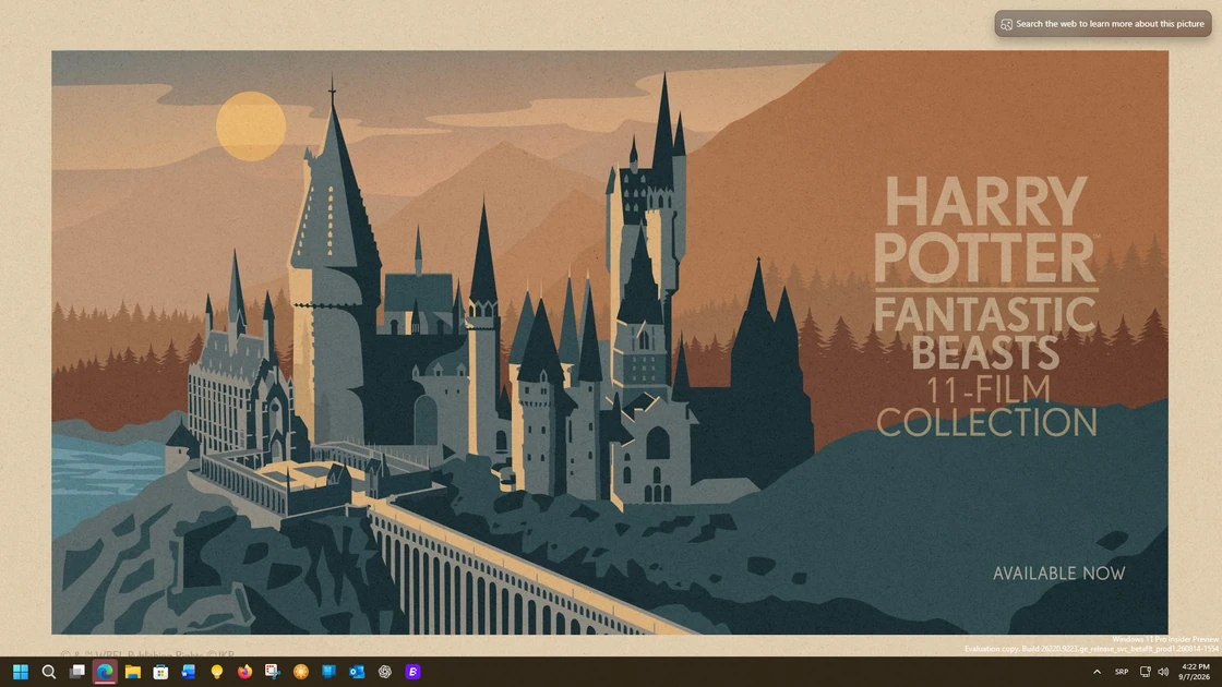 Bing Wallpaper showing Ad for Harry Potter and Fantastic beasts box set