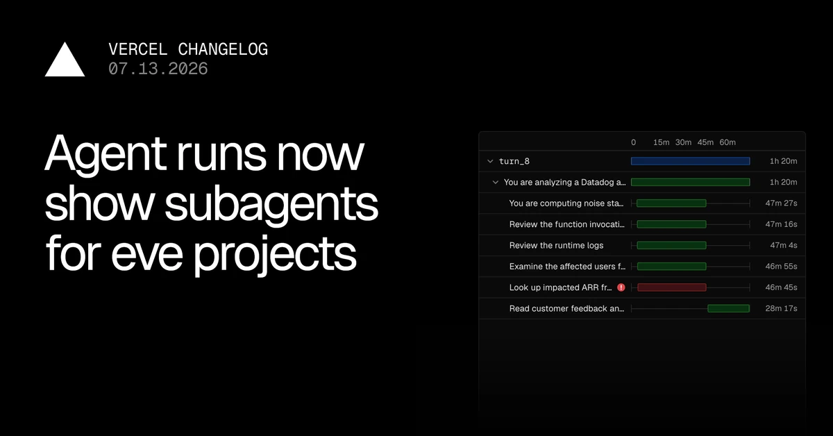 Agent Runs now show subagent activity on eve projects