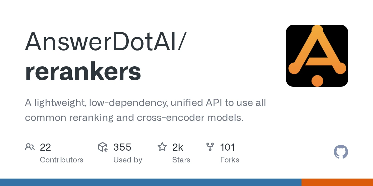 GitHub - AnswerDotAI/rerankers: A lightweight, low-dependency, unified API to use all common reranking and cross-encoder models.