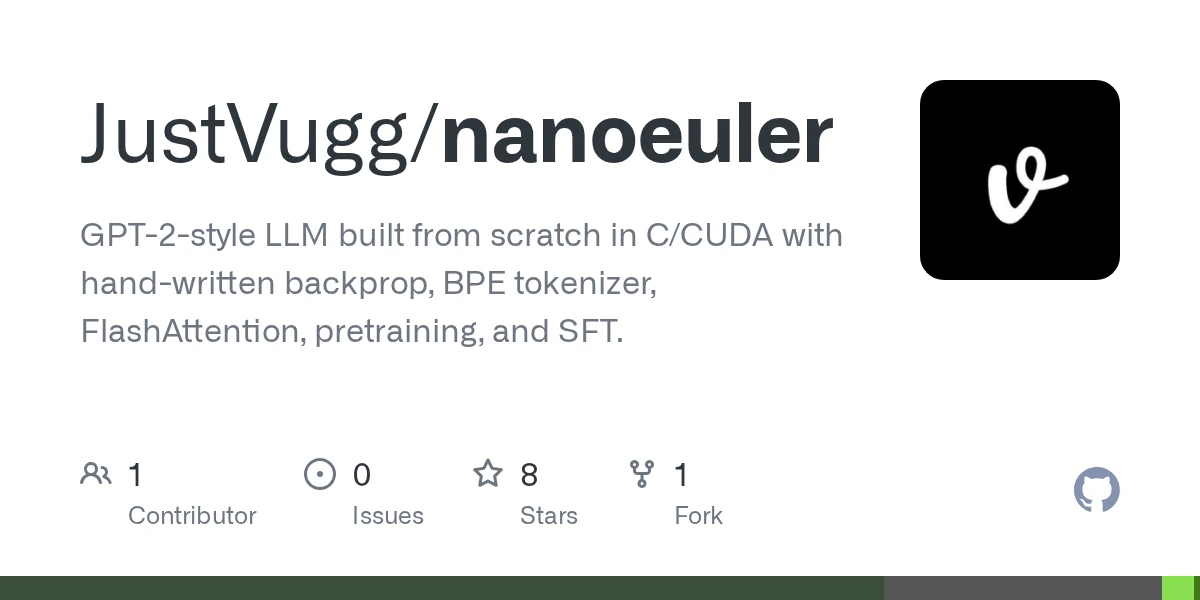 Show HN: NanoEuler – GPT-2 scale model in pure C/CUDA from scratch