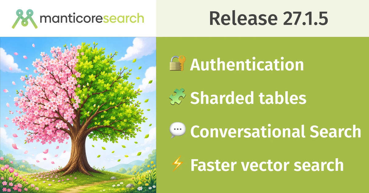 Manticore Search 27.1.5: Auth, sharding, conversational and faster vector search