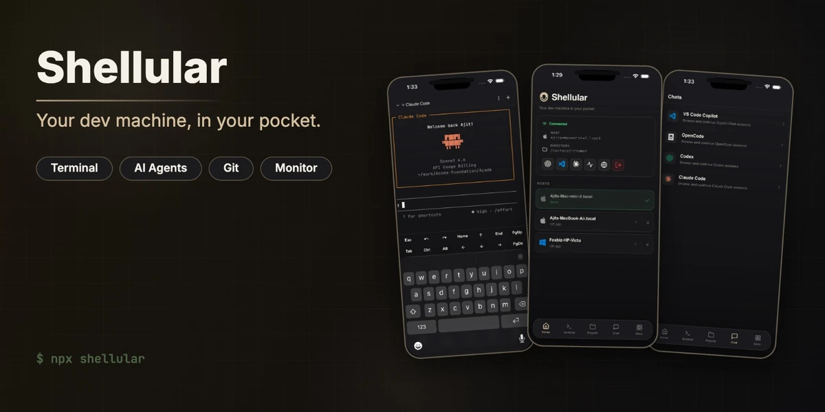 Show HN: Shellular – run Claude Code, Codex, Pi from your phone