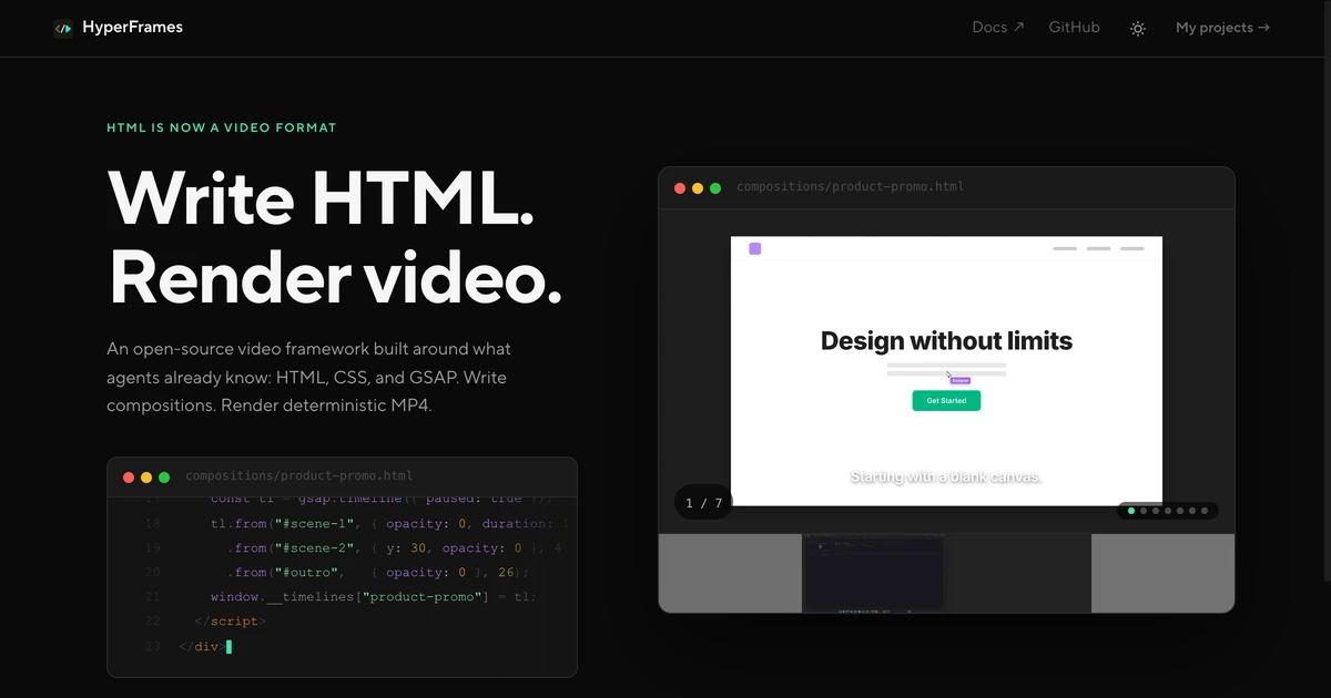HyperFrames — turn a URL or code into video