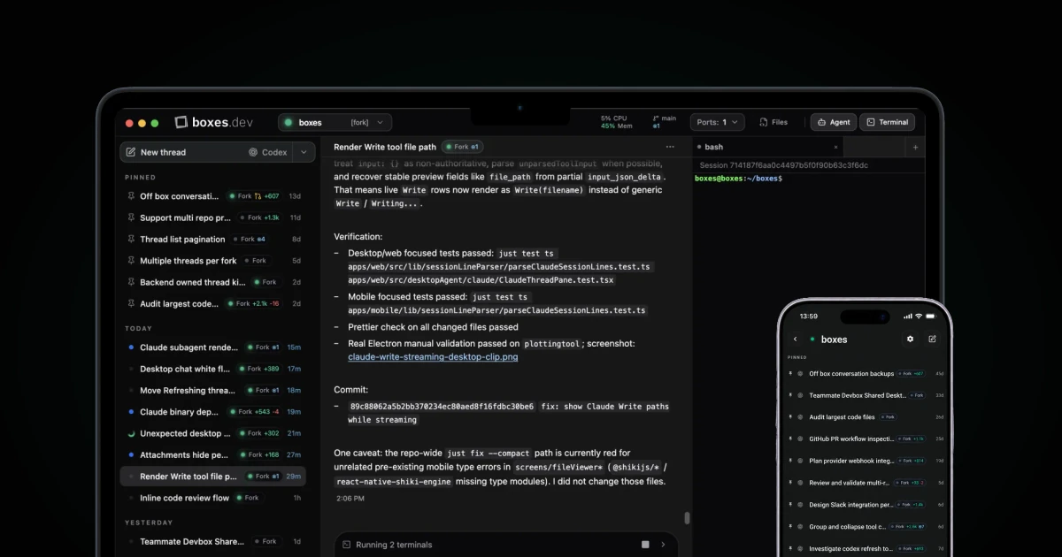 Show HN: Boxes.dev: ditch localhost; run Claude Code and Codex in the cloud