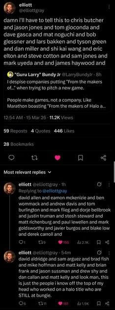 Elliot Gray (Marathon UI Designer) claps back at the notion that no one from the Halo days still works at Bungie