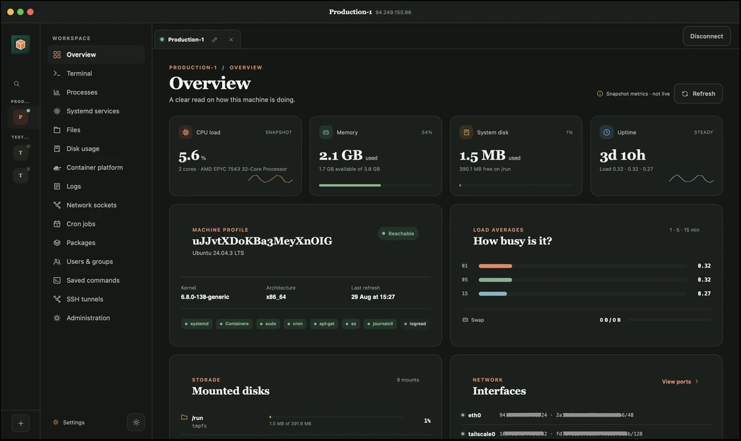 Show HN: Linux server management over SSH – written in Rust and Tauri