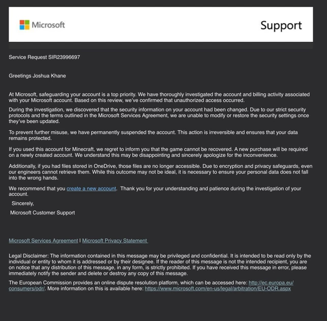 Microsoft deleted my account and OneDrive