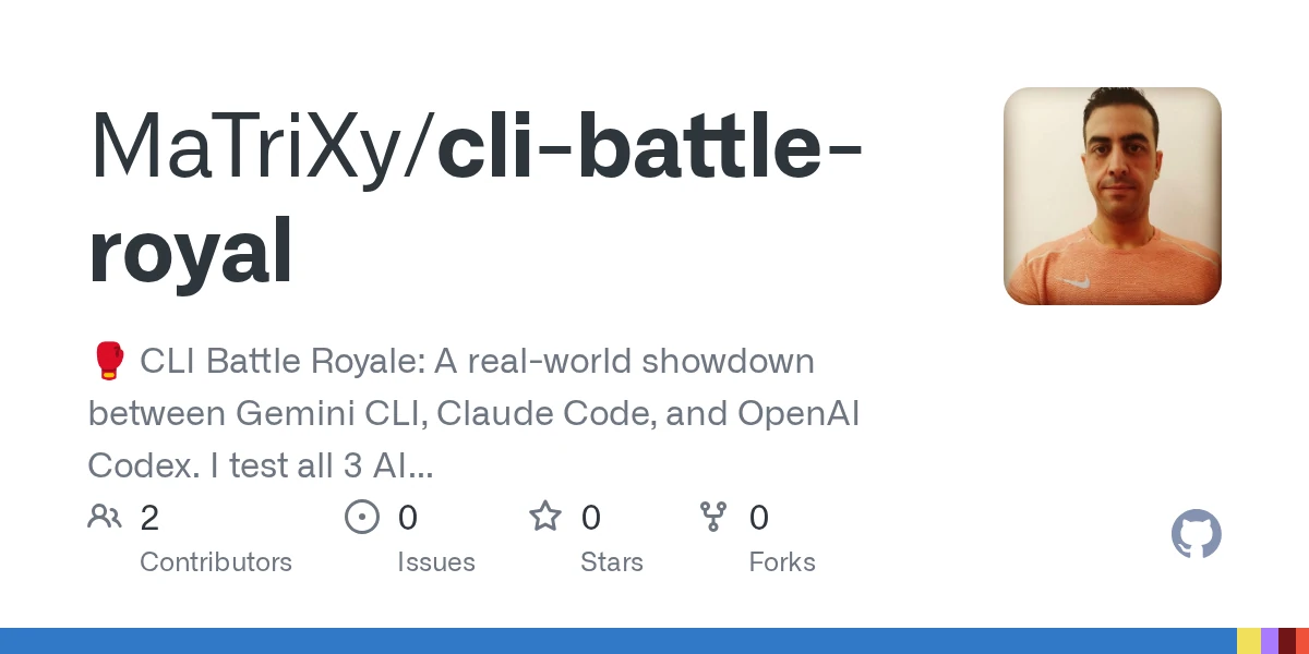 GitHub - MaTriXy/cli-battle-royal: 🥊 CLI Battle Royale: A real-world showdown between Gemini CLI, Claude Code, and OpenAI Codex. I test all 3 AI terminal agents on the same dev tasks to see which on…