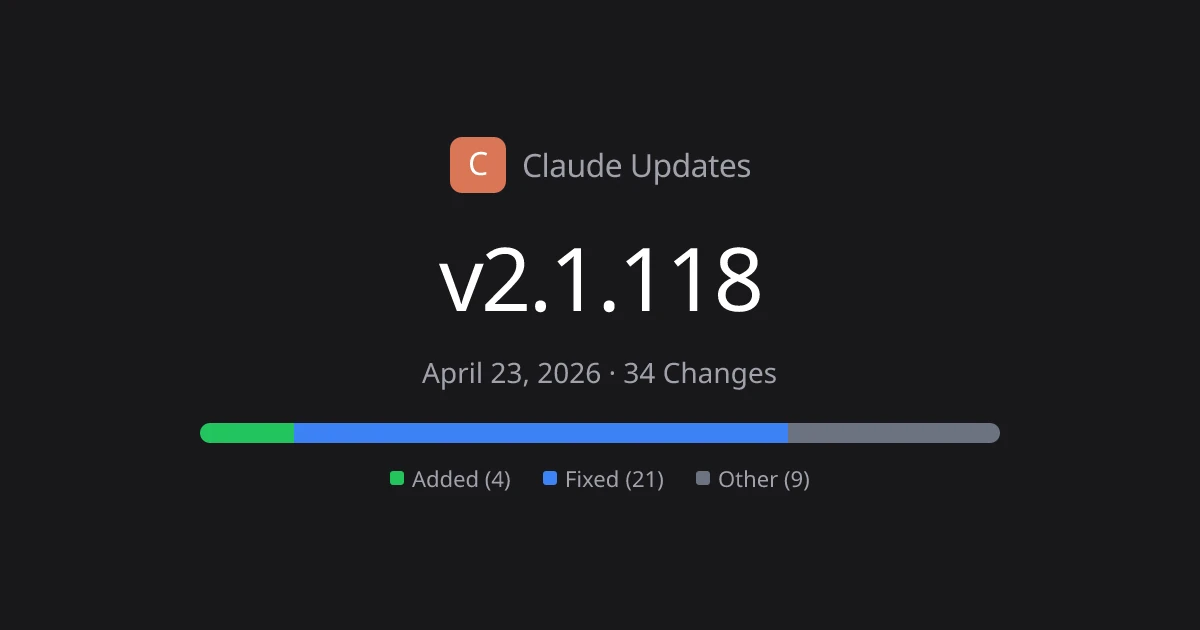 Claude Code v2.1.118 Release Notes - 34 Changes | Claude Updates