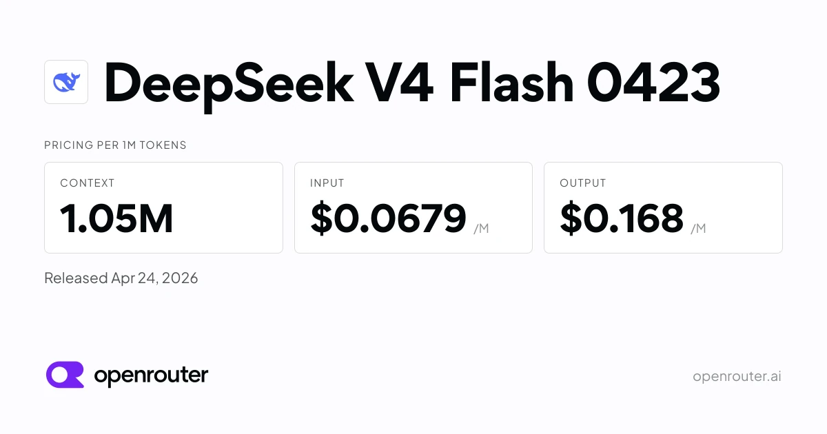 DeepSeek V4 Flash 0423 - API Pricing & Benchmarks | OpenRouter