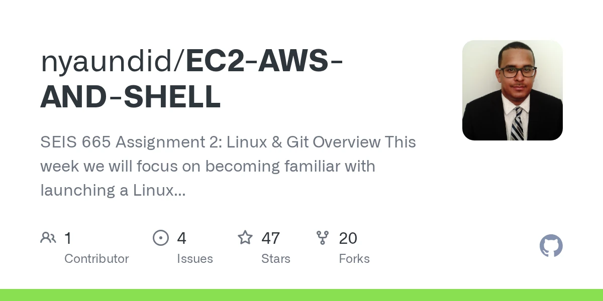 GitHub - nyaundid/EC2-AWS-AND-SHELL: SEIS 665 Assignment 2: Linux & Git Overview This week we will focus on becoming familiar with launching a Linux server and working with some basic Linux and Git c…