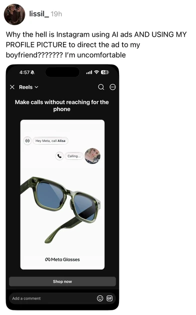 Instagram is incorporating users' photos in ads for Mera Glasses