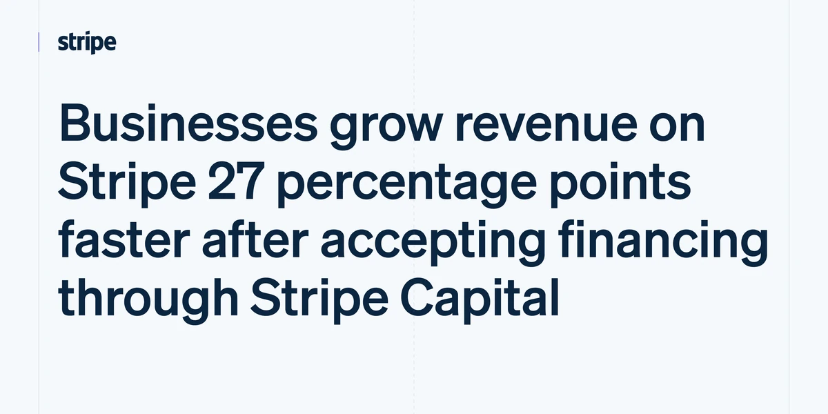 Businesses grow revenue on Stripe 27 percentage points faster after accepting financing through Stripe Capital