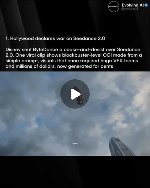 Evolving AI | 🚨👀 Another major week in AI! Here’s what’s new in the last 7 days: 1. Hollywood declares war on Seedance 2.0 2. Anthropic launches Claude... | Instagram