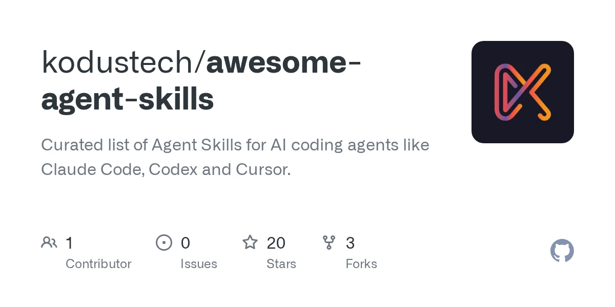 GitHub - kodustech/awesome-agent-skills: Curated list of Agent Skills for AI coding agents like Claude Code, Codex and Cursor.