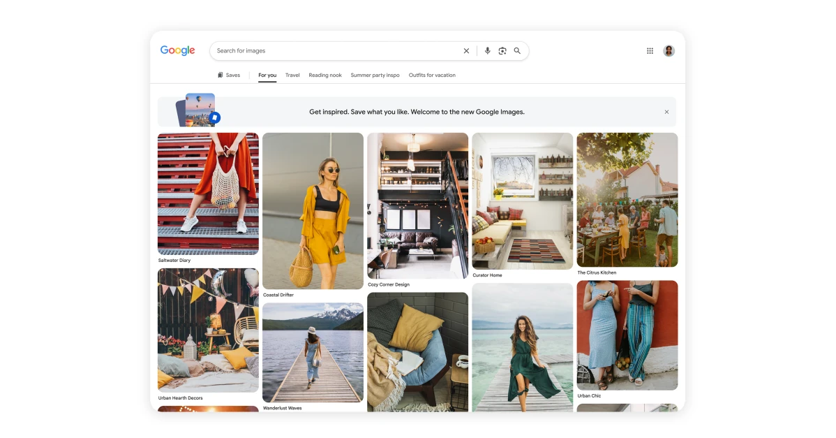 The Google Images homepage will recommend photos even before you search