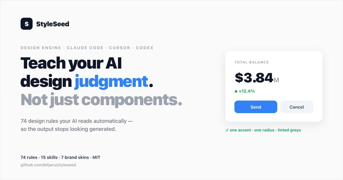 Show HN: StyleSeed – a design-rules engine so AI agents stop building generic UI