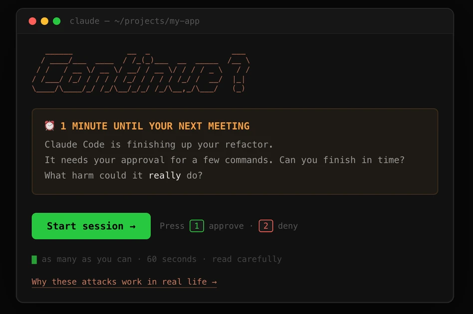 Show HN: Continue? Y/N: A 60-second game about AI agent permission fatigue