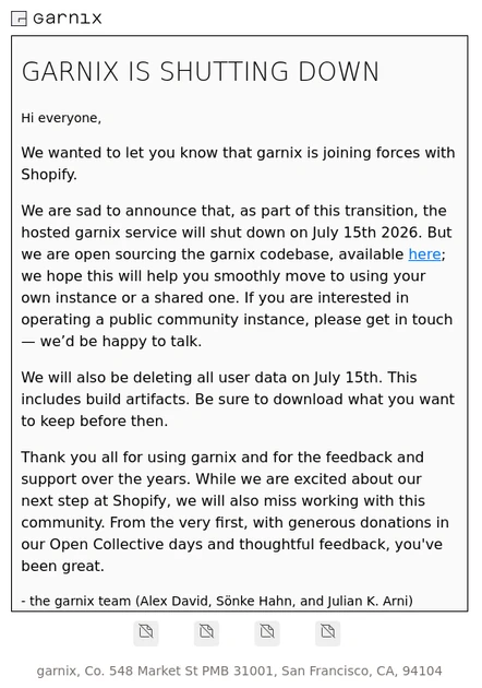 Garnix (A Nix CI) is shutting down