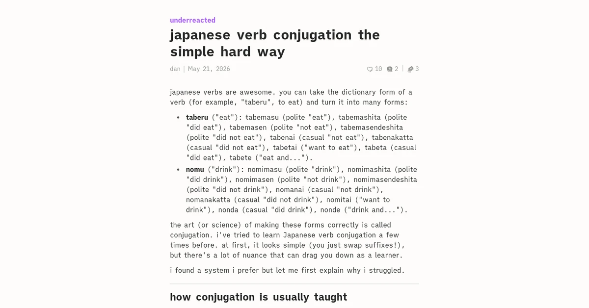 Simple hard way to conjugate Japanese verbs