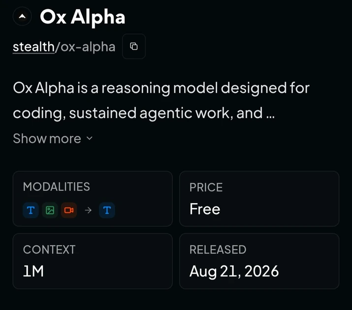 Stealth Model Ox Alpha Available For Free For A Week On OpenRouter And OpenCode