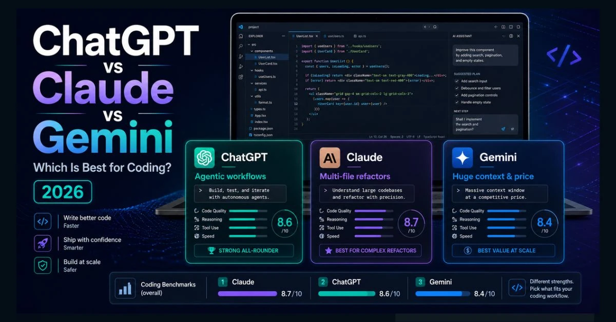 ChatGPT vs Claude vs Gemini for Coding (2026) - techjournal.org