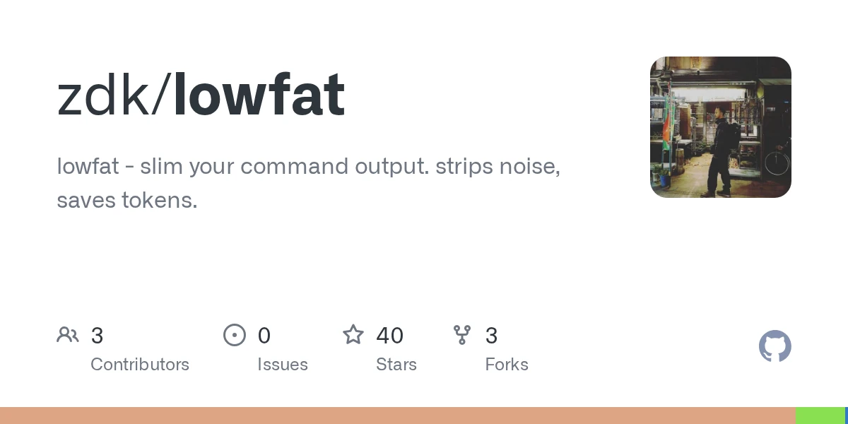 Show HN: Lowfat – pluggable CLI filter that saved 91.8% of my LLM tokens