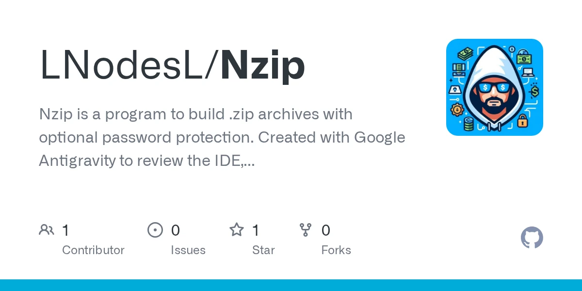 GitHub - LNodesL/Nzip: Nzip is a program to build .zip archives with optional password protection. Created with Google Antigravity to review the IDE, using Golang & Fyne for GUI.