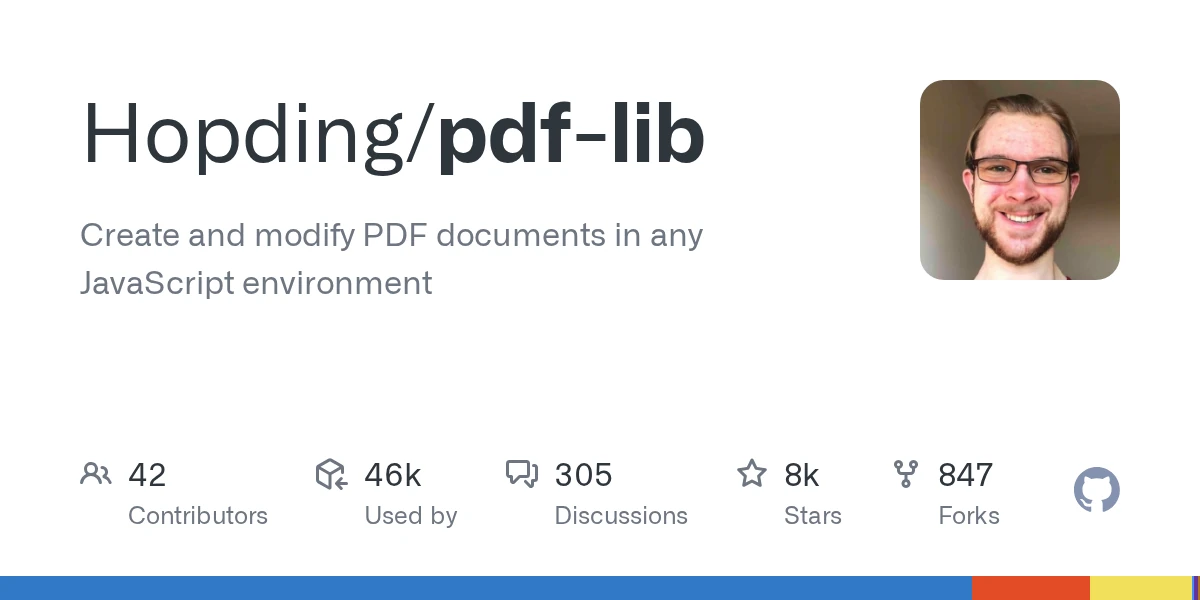 GitHub - Hopding/pdf-lib: Create and modify PDF documents in any JavaScript environment