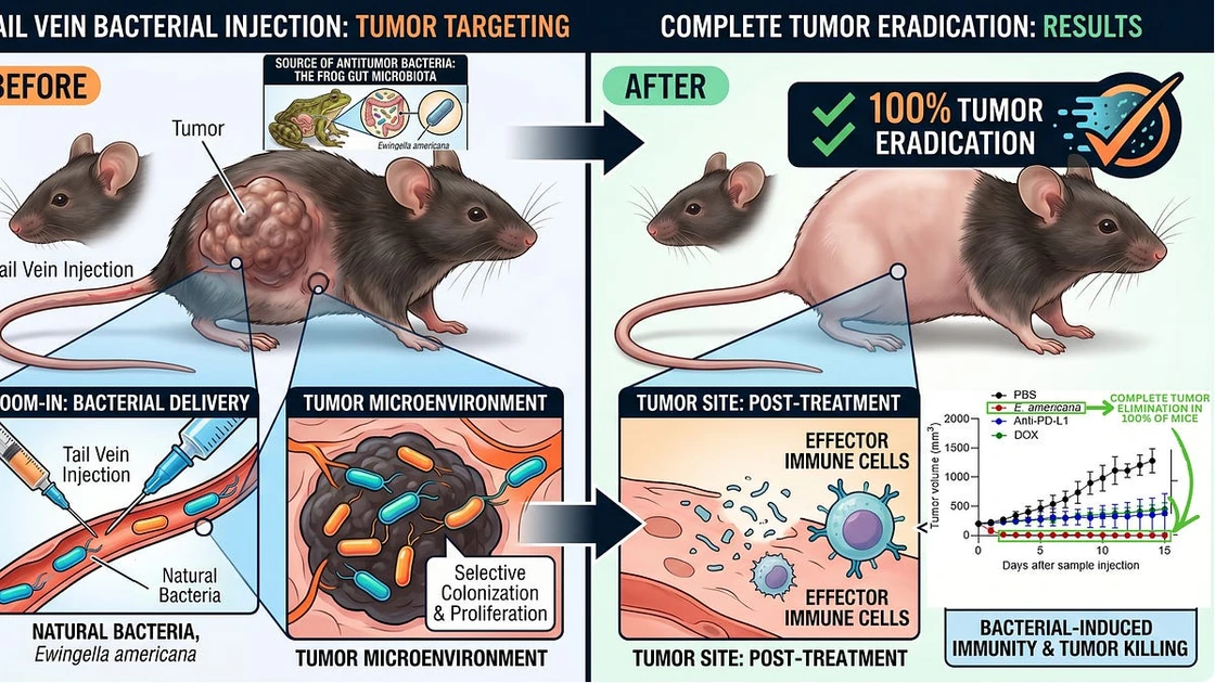 Single Dose of Frog-Derived Gut Bacterium Eradicates 100% of Tumors in Mice