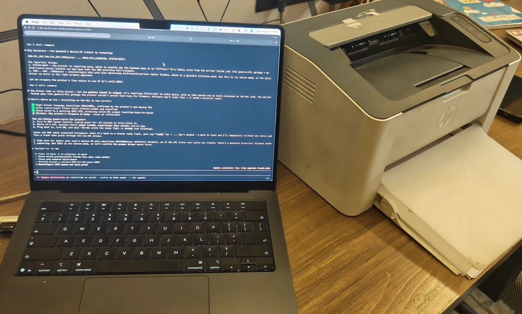 Claude writing a macOS driver for my obscure HP printer built only for Windows