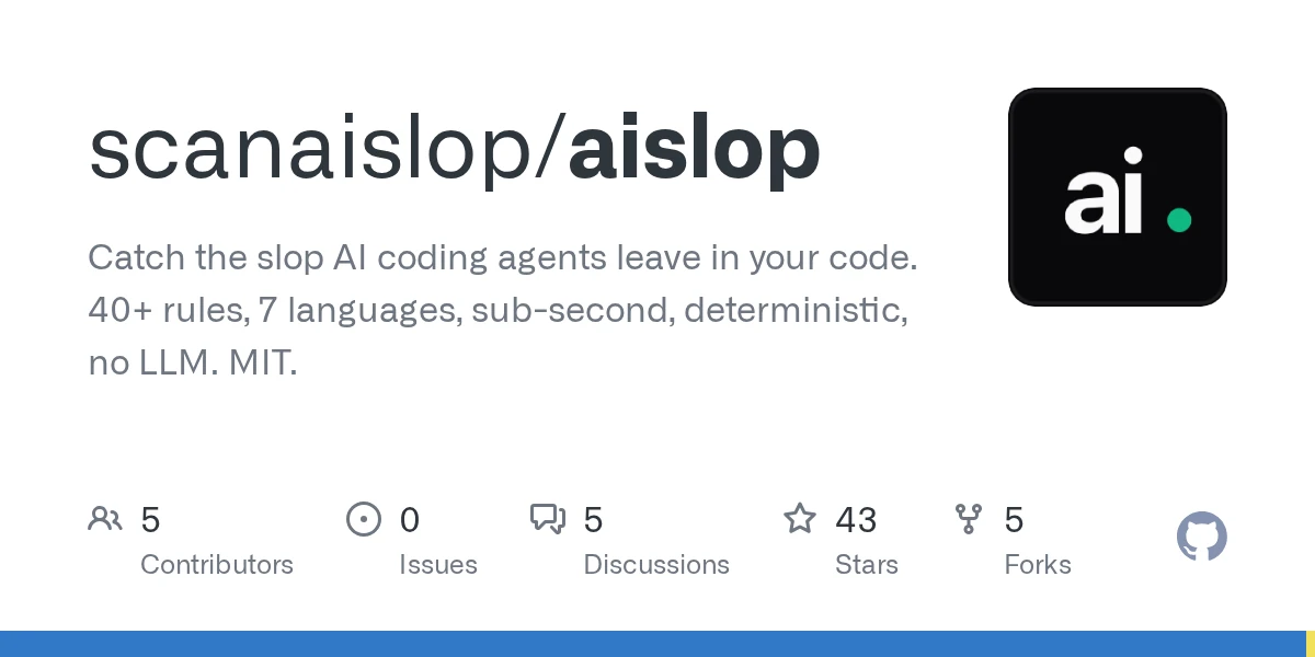 Show HN: AISlop, a CLI for catching AI generated code smells