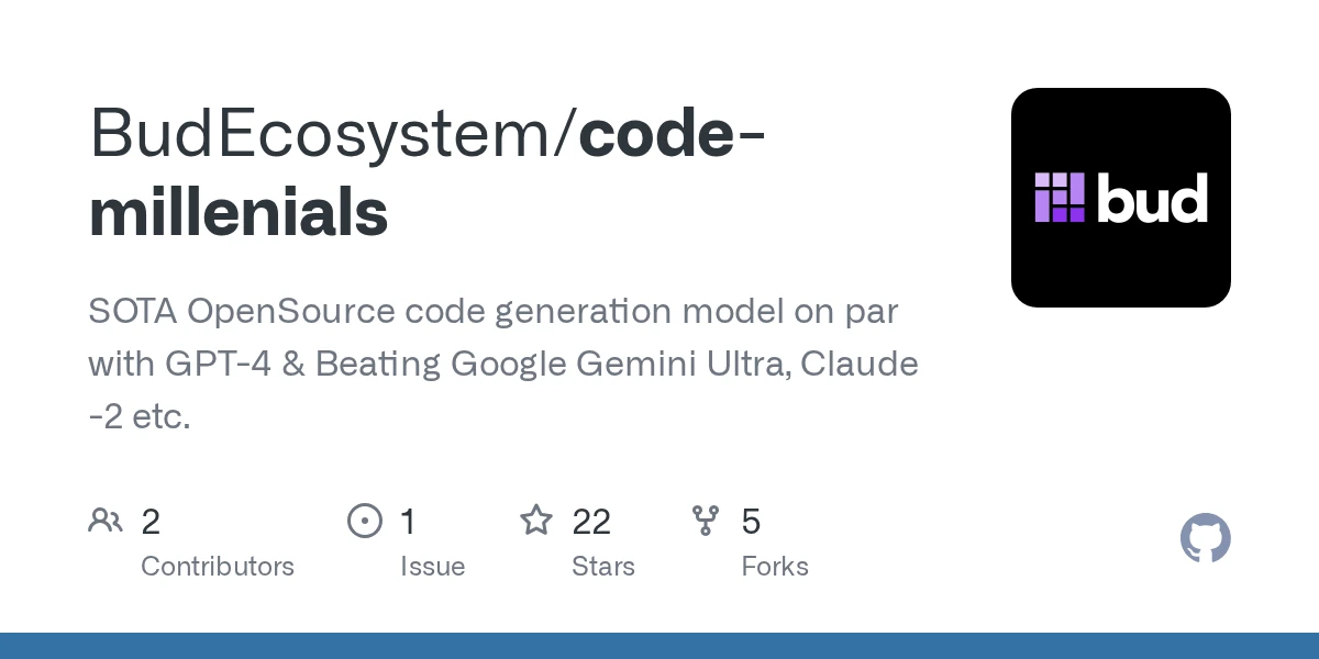 GitHub - BudEcosystem/code-millenials: SOTA OpenSource code generation model on par with GPT-4 & Beating Google Gemini Ultra, Claude -2 etc. · GitHub