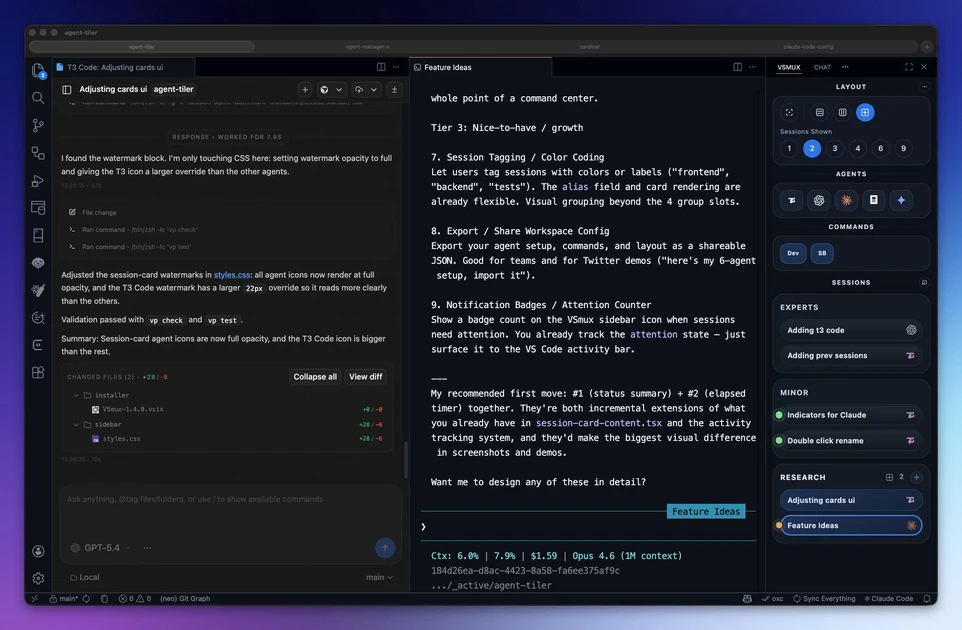 Built an extension to bring T3code & control agent CLIs in VS Code (VSmux)