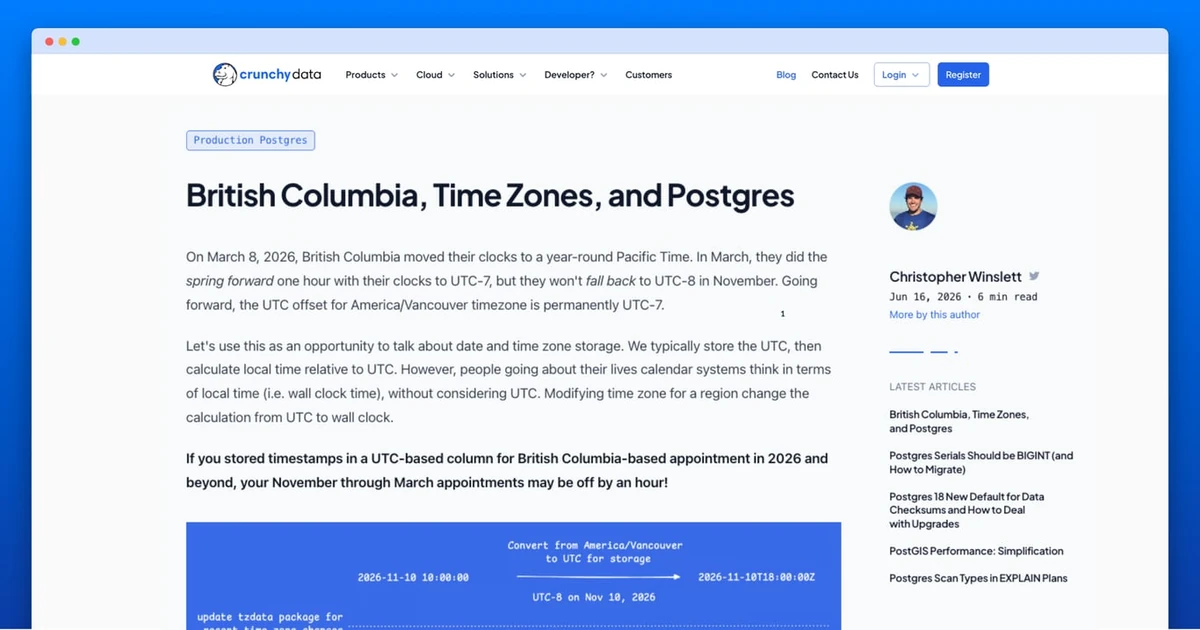 British Columbia, Time Zones, and Postgres