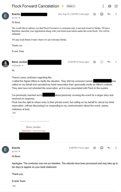 Flock impersonates journalist in order to cancel his hotel reservations