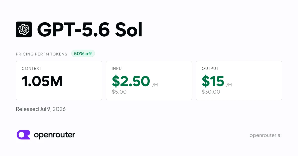 GPT-5.6 Sol Pricing Cut by 50%