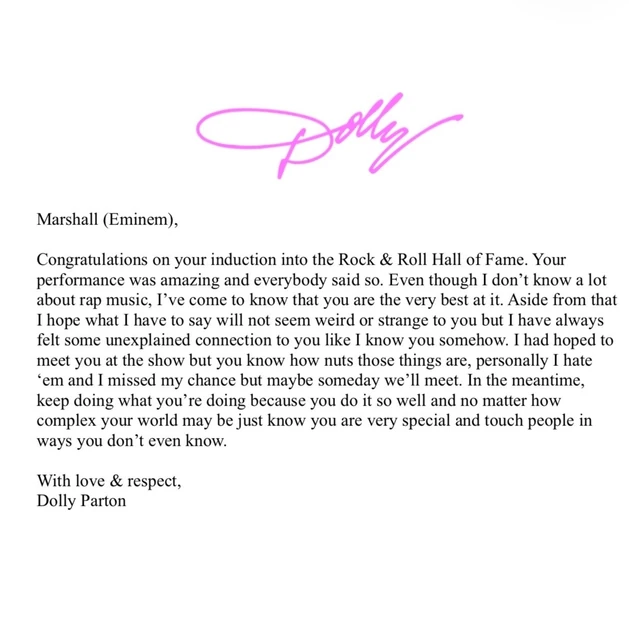 Letter from Dolly Parton to Eminem