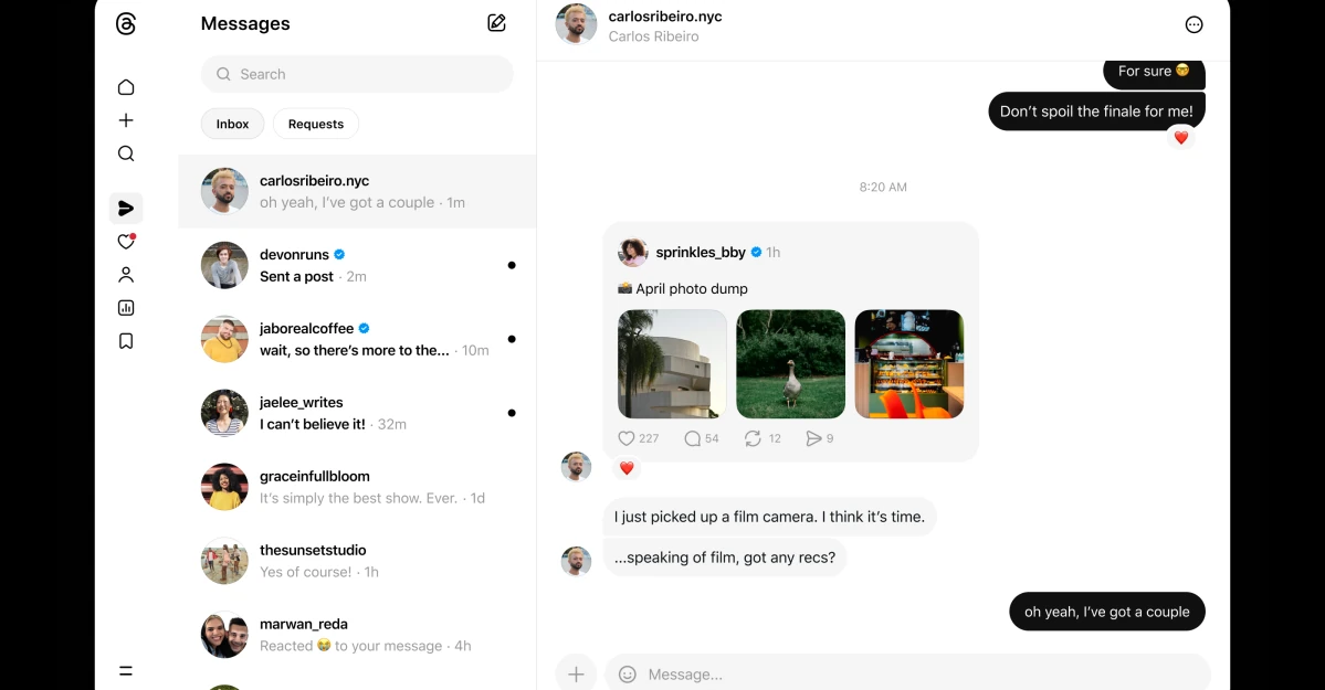 Threads is finally getting DMs on the web