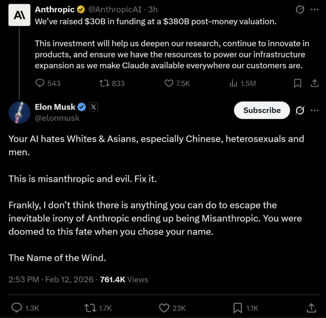 Elon musk crashing out at Anthropic lmao