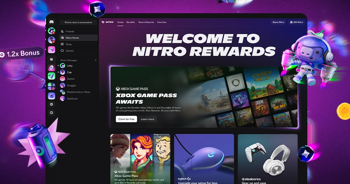 Discord launches Nitro Rewards, giving subscribers access to the base tier of Xbox Game Pass for no extra cost