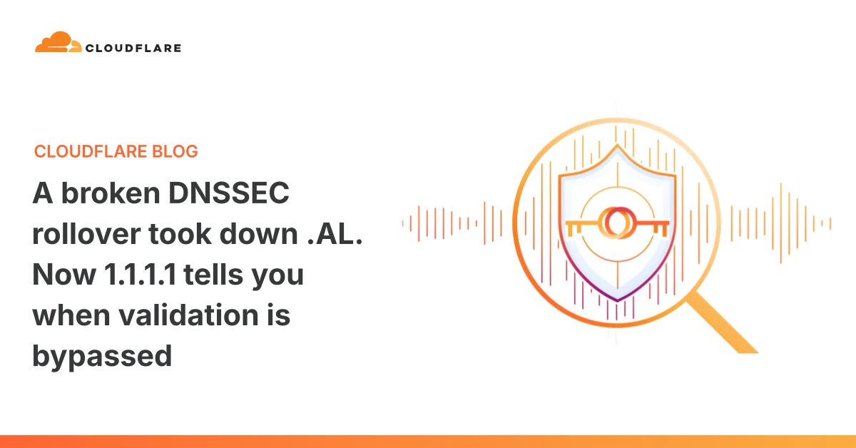 A broken DNSSEC rollover took down .AL. Now 1.1.1.1 tells you when validation is bypassed
