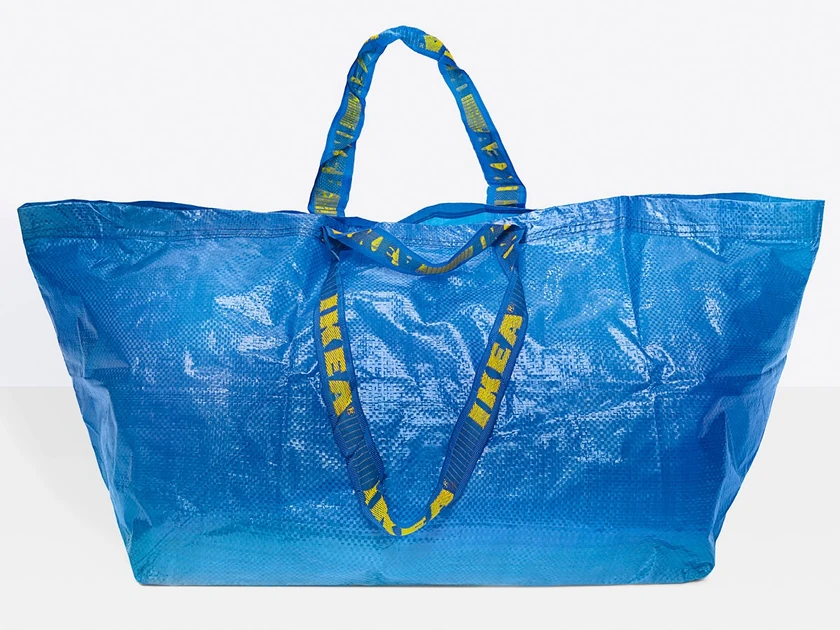 The iconic blue IKEA FRAKTA bag comes with a free lifetime warranty