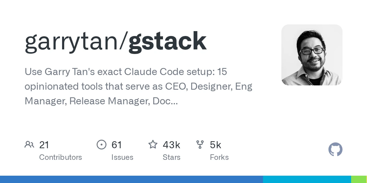 GitHub - garrytan/gstack: Use Garry Tan’s exact Claude Code setup: 15 opinionated tools that serve as CEO, Designer, Eng Manager, Release Manager, Doc Engineer, and QA