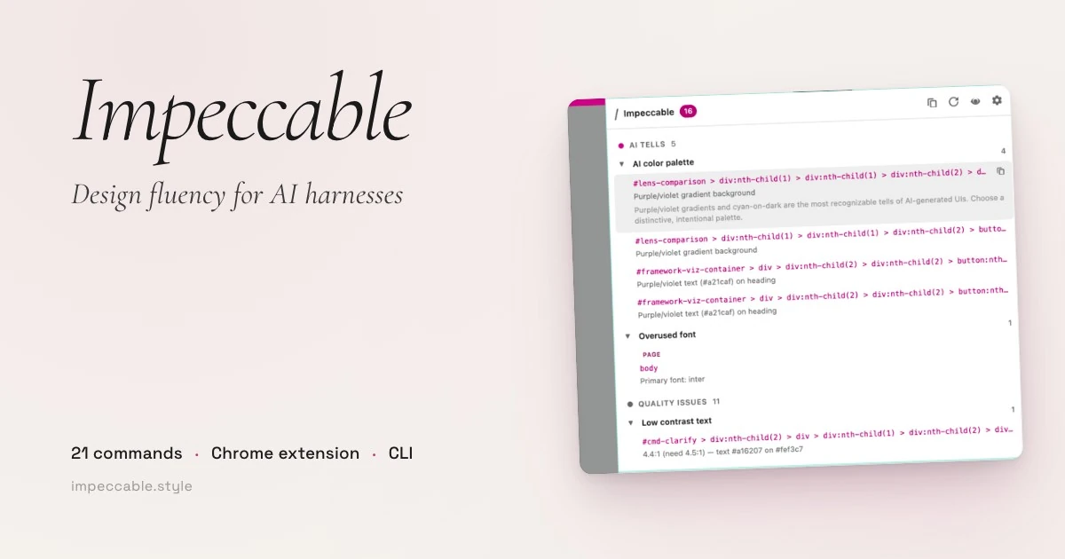 Impeccable: Design skills for AI harnesses