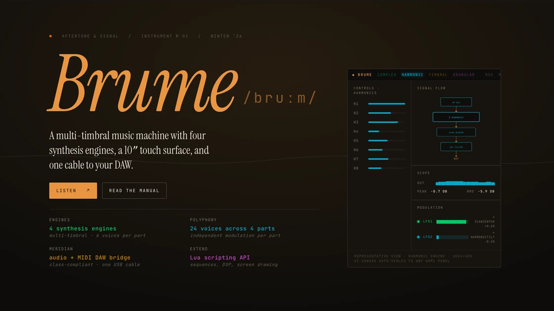 Brume is a 24-voice multi-timbral desktop synth for the CM5