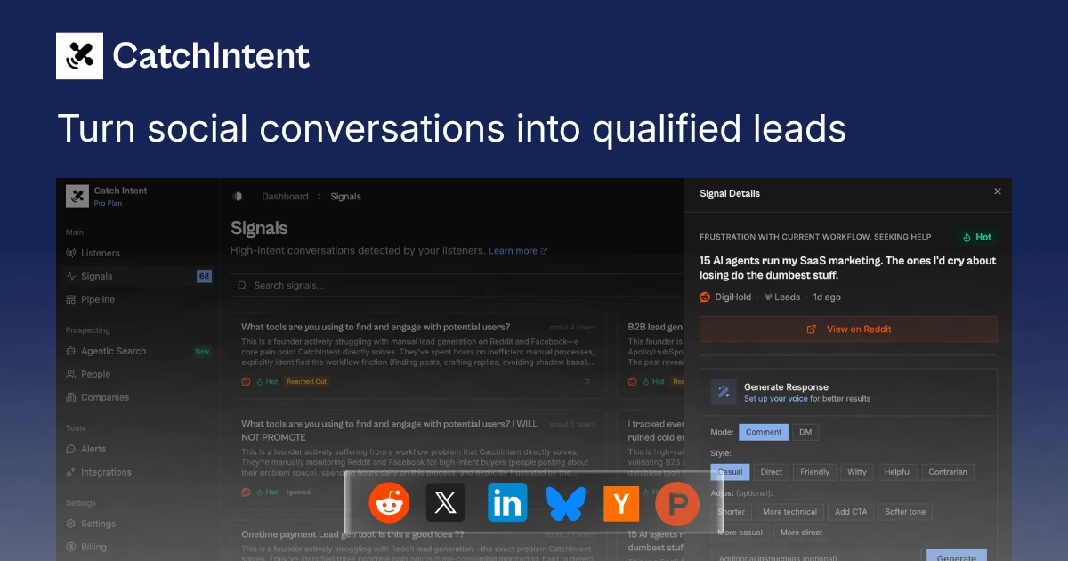 AI-Powered Social Listening & Intent Signal Platform — Find Buyers on Reddit, X, LinkedIn & More | CatchIntent